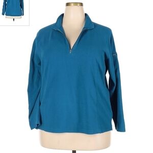 L.L. BEAN Quarter Zip Teal Blue Fleece Pullover Women's 2X Warm Fall Winter EUC